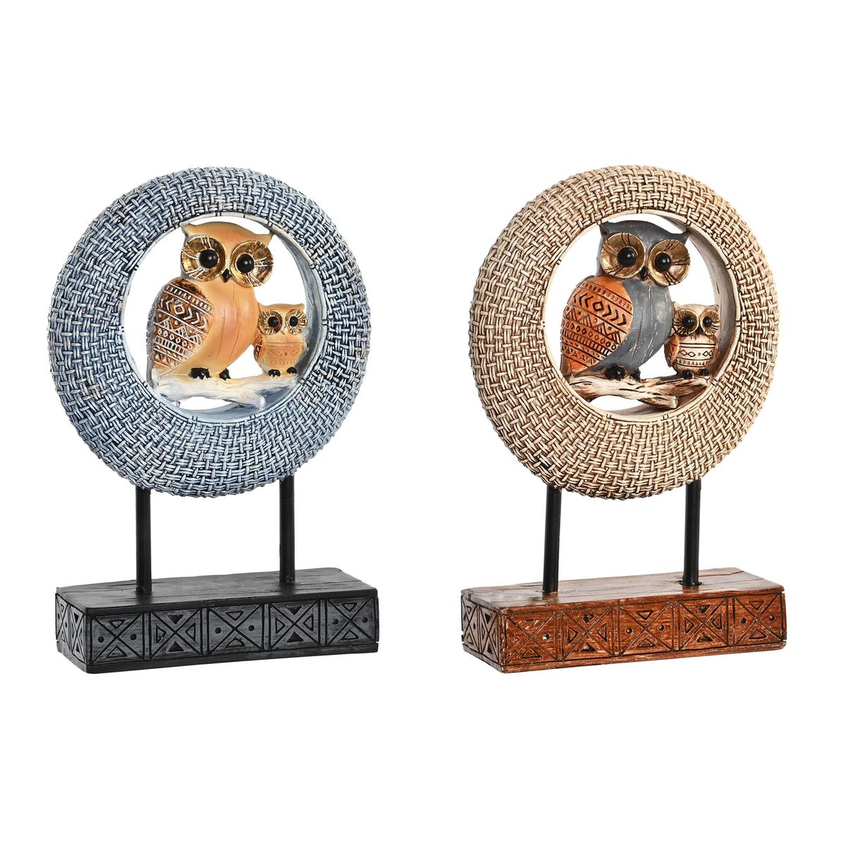 Prydnadsfigur DKD Home Decor 16,5 x 6 x 25,5 cm Beige Uggla Blå Boho (2 antal) - 3