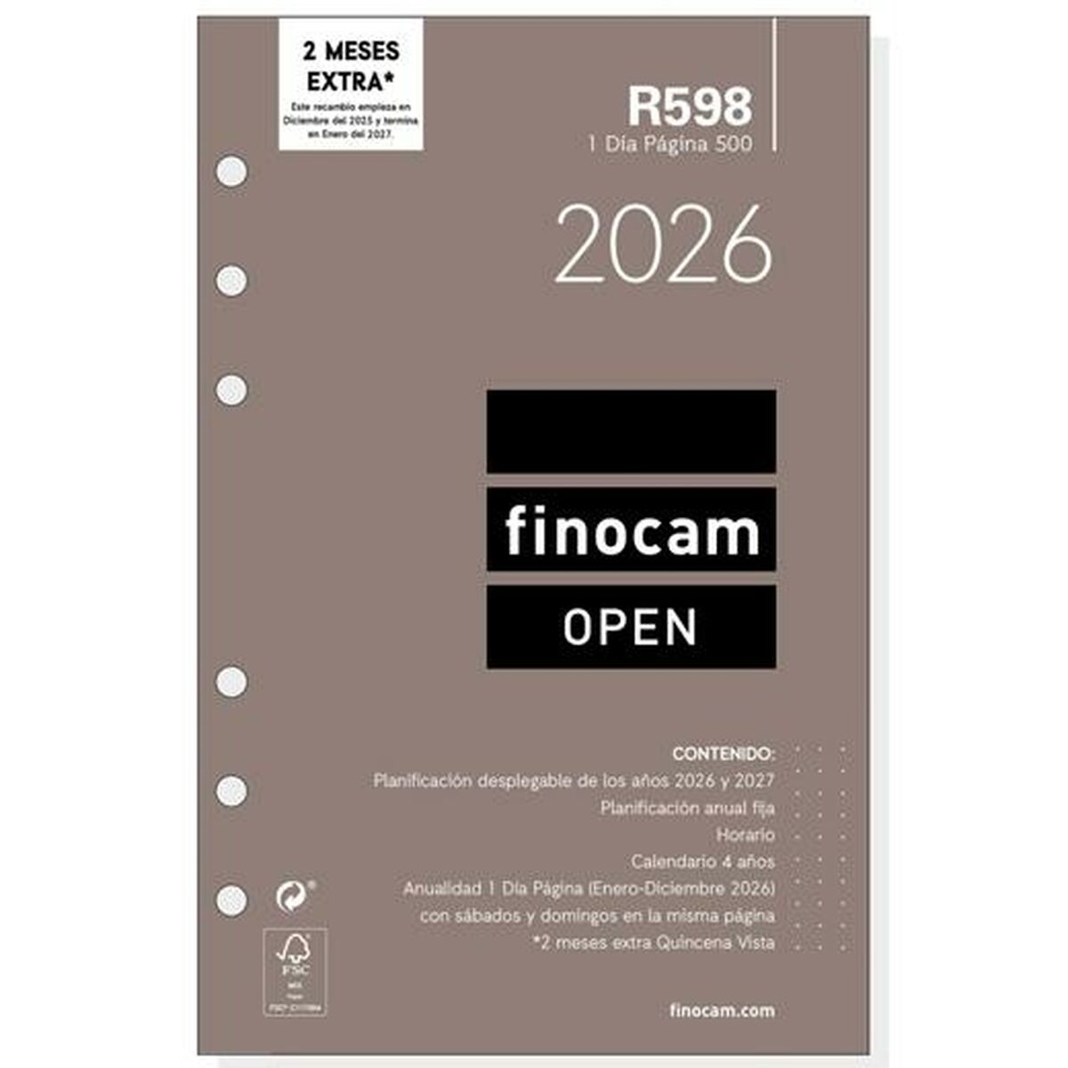 Påfyllning av agenda Finocam OPEN R598 2026 11,7 x 18,1 cm