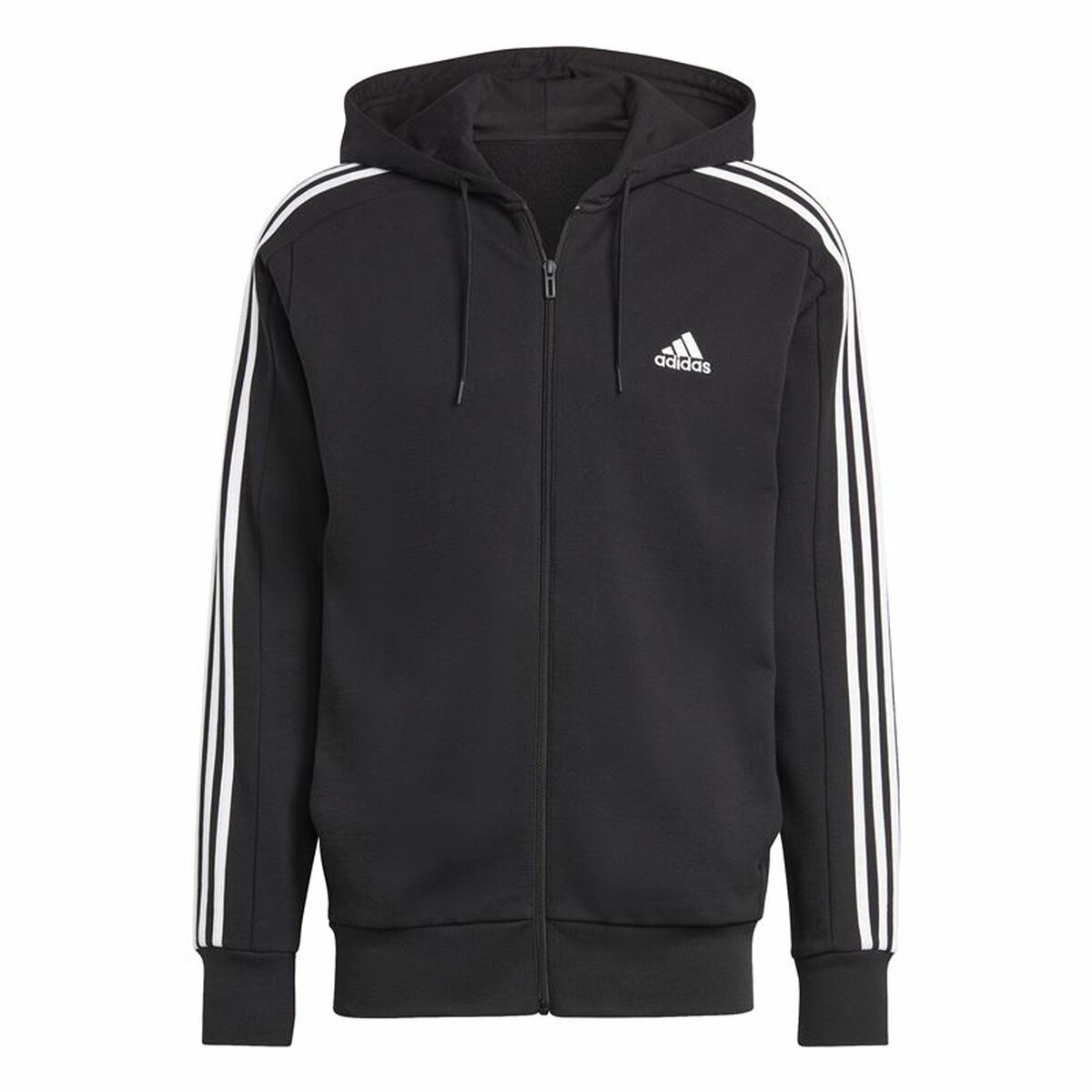 Tröja med huva Herr Adidas Essentials French Terry 3 bandas Svart