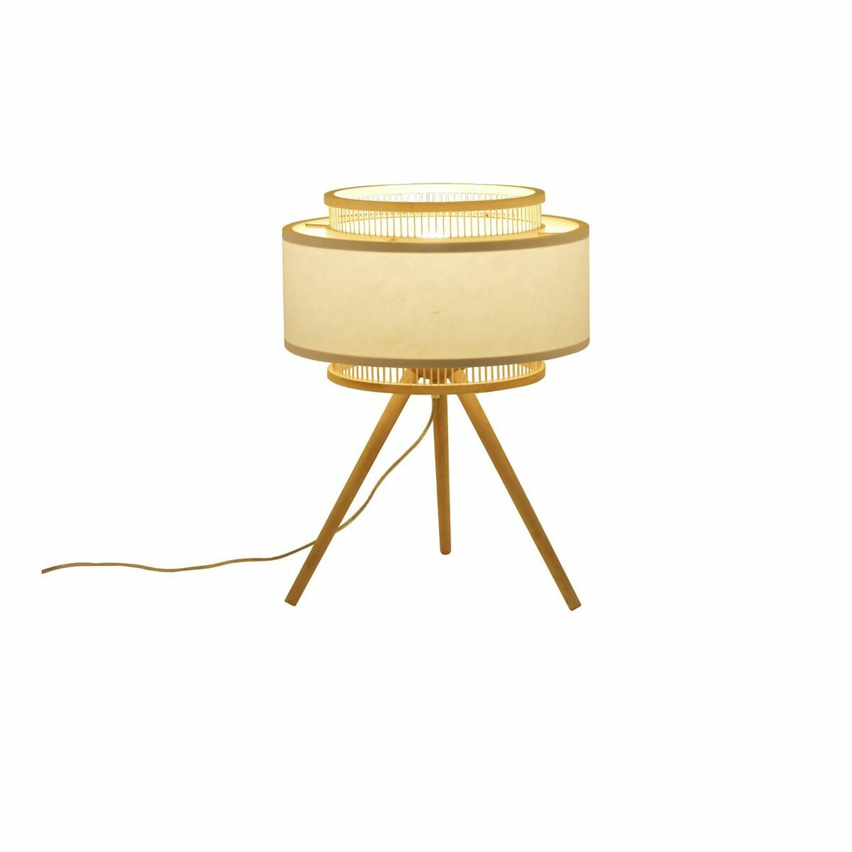 Bordslampa DKD Home Decor Brun Polyester Vit Bambu (36 x 36 x 48 cm) - 2