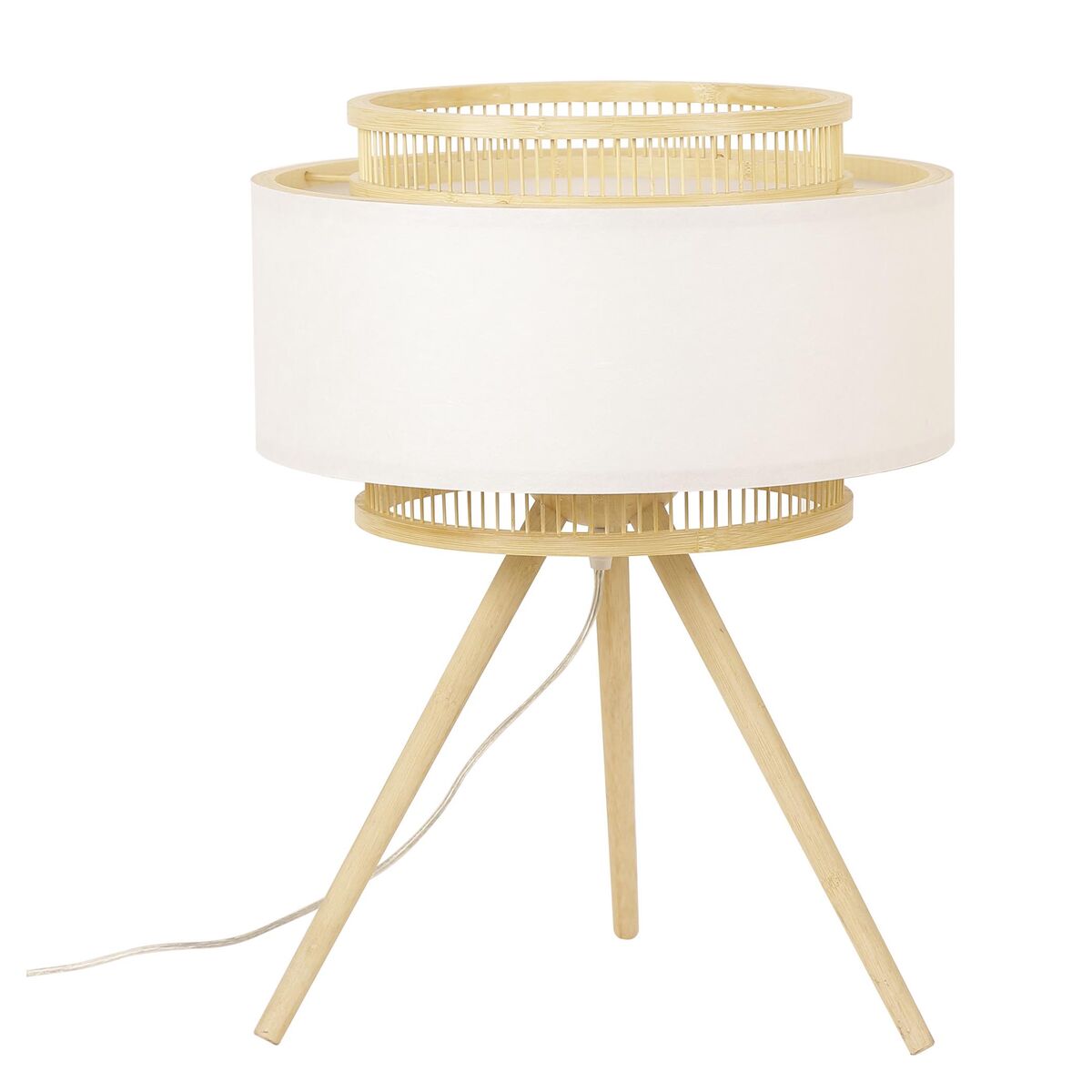 Bordslampa DKD Home Decor Brun Polyester Vit Bambu (36 x 36 x 48 cm)
