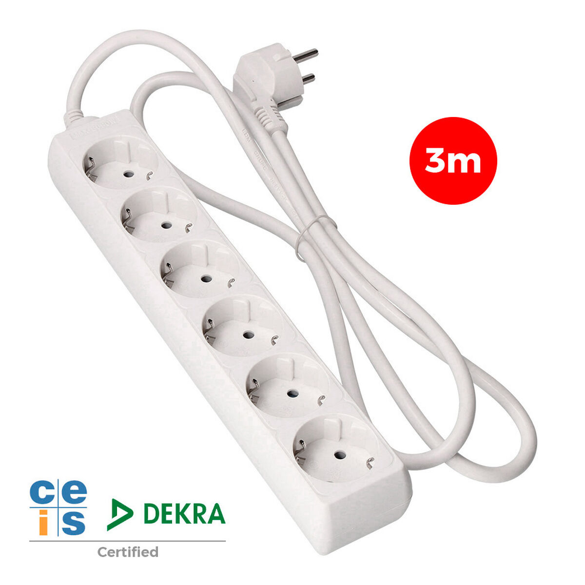 Ellist 6 Tomas-uttag utan brytare EDM 41036 Schuko (3 m) - 3