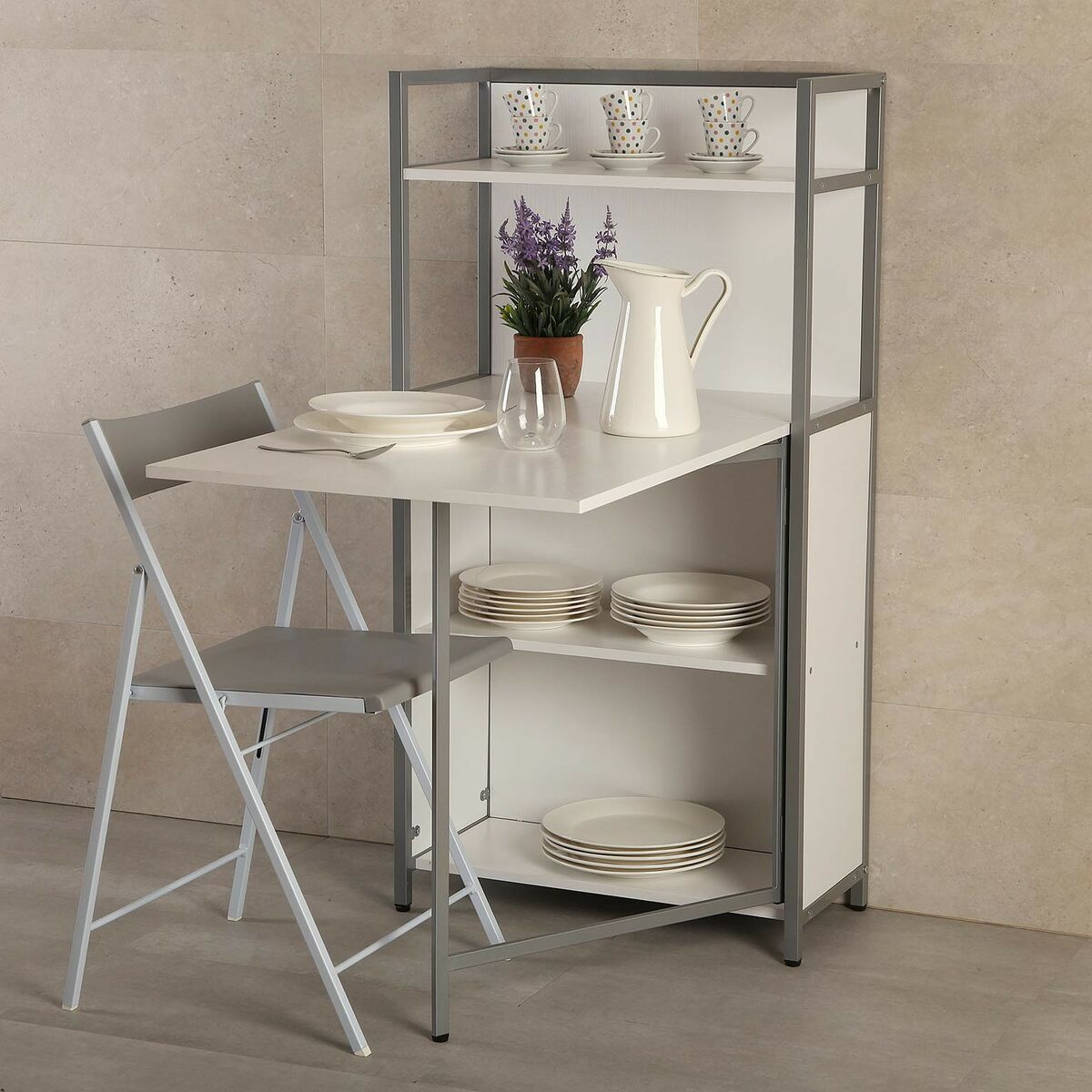 Bokhylla Versa 10330152 Vit Fällbord Metall Trä MDF (60 x 30 x 120 cm) - 6