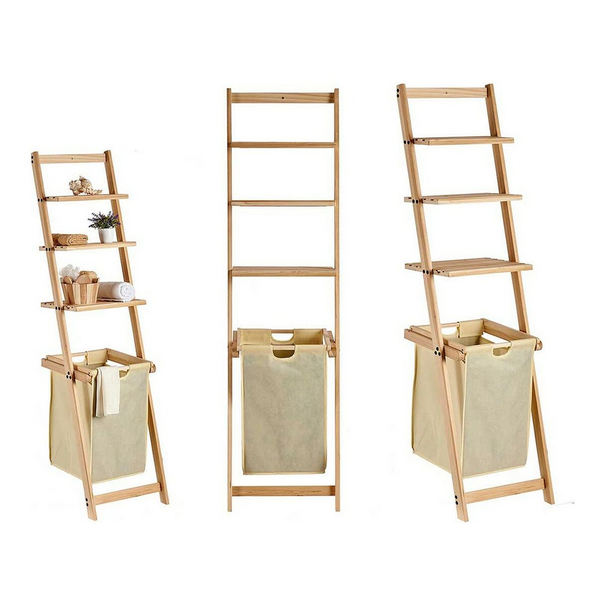 Bokhylla Kipit Brun Beige Trä Tyg 36 x 151 x 41,5 cm - 2