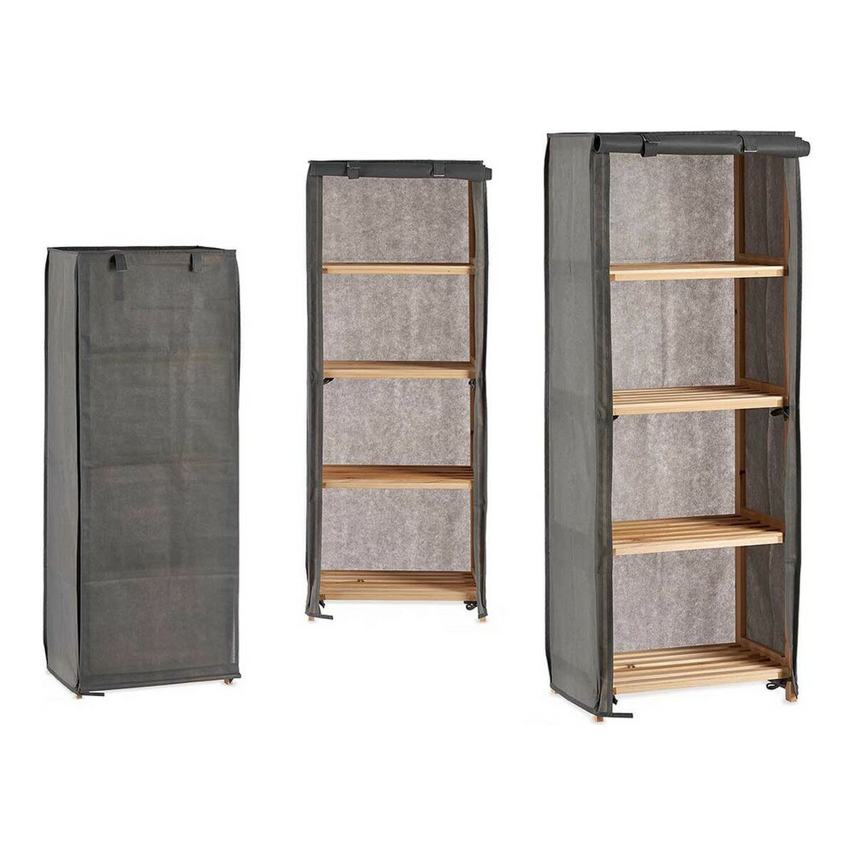 Bokhylla Kipit Brun Grå Trä Tyg 30 x 113 x 42 cm - 2