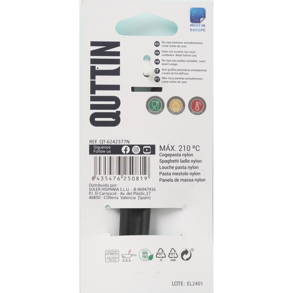 Pastaslev Quttin Nylon 29 x 5,5 cm Svart (24 antal) - 5