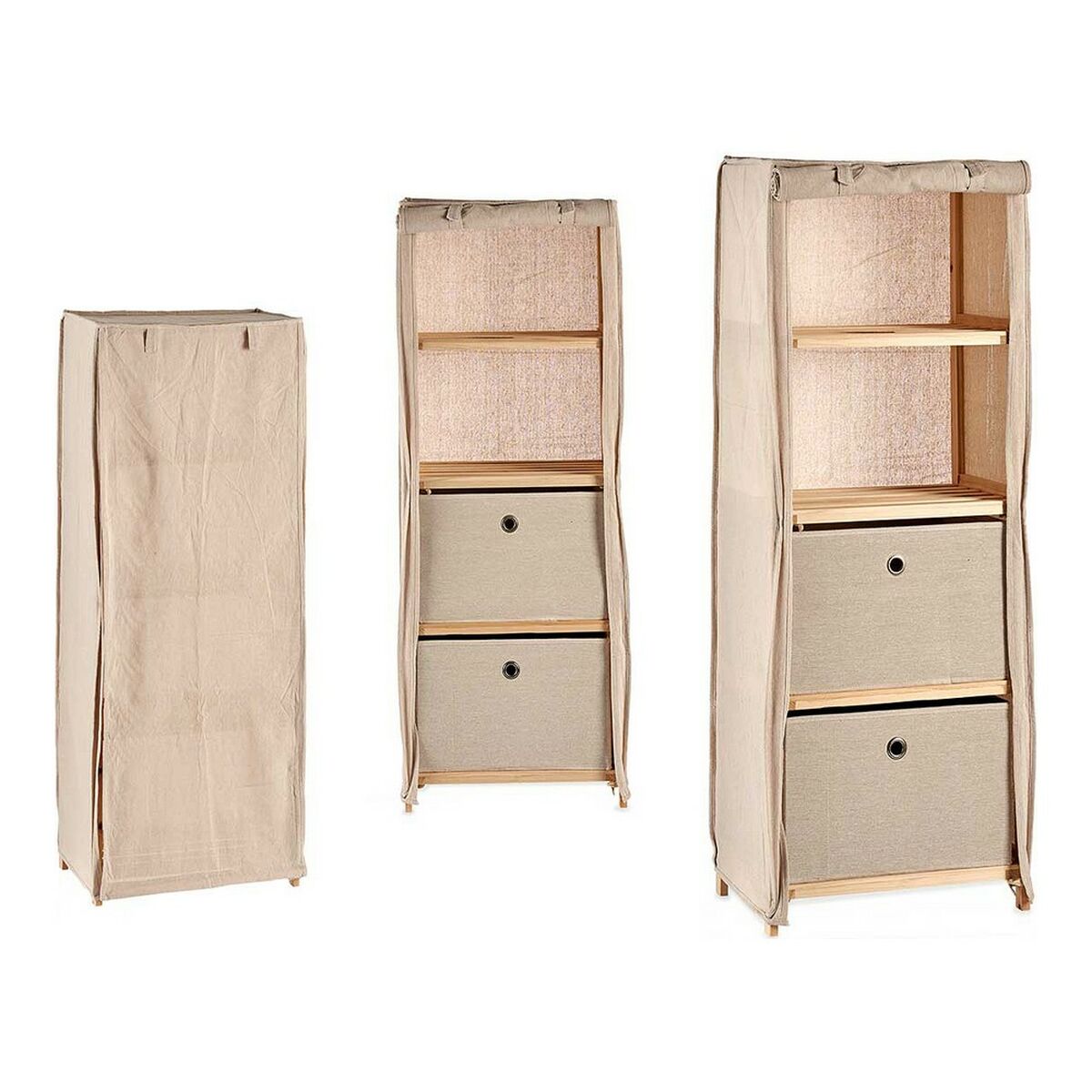Bokhylla Kipit Brun Beige Trä Tyg 28 x 113 x 42 cm - 2