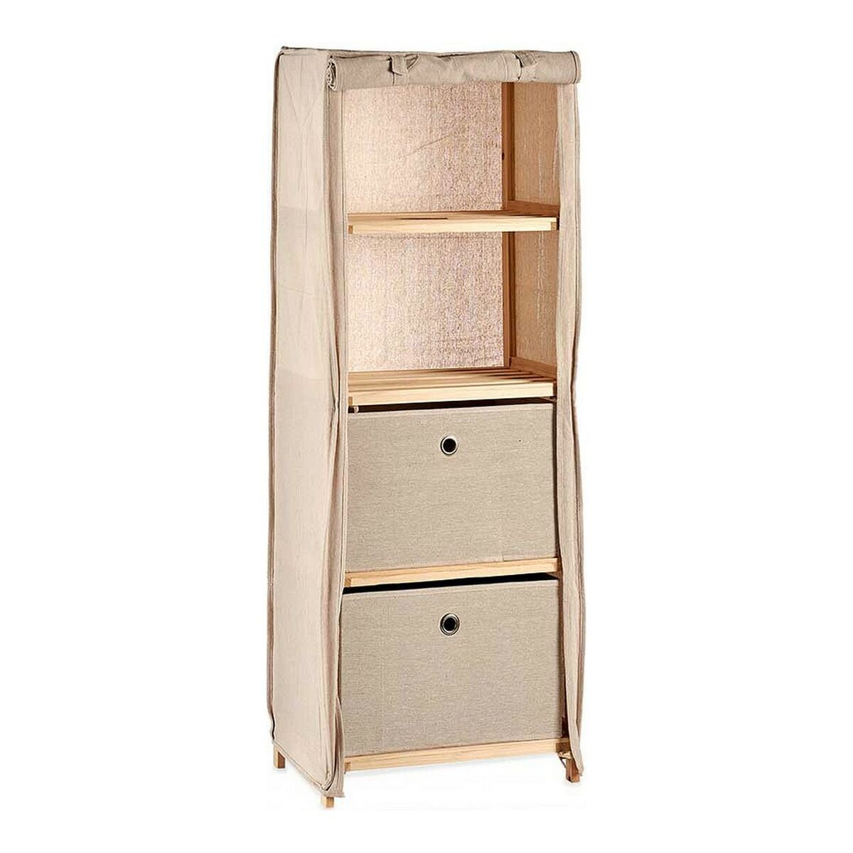 Bokhylla Kipit Brun Beige Trä Tyg 28 x 113 x 42 cm