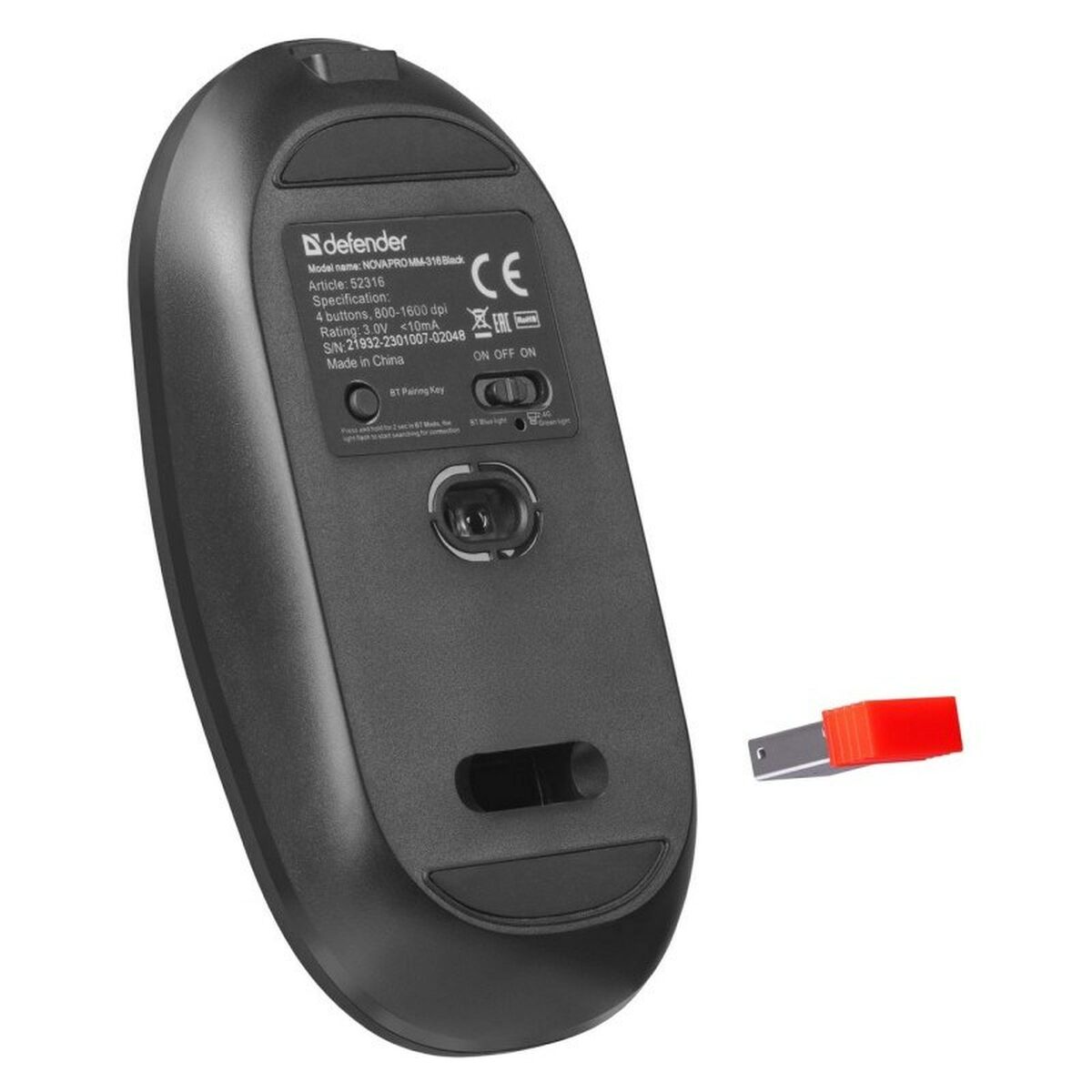 Trådlös Mus Bluetooth Defender MM-316 Svart 1600 dpi - 3