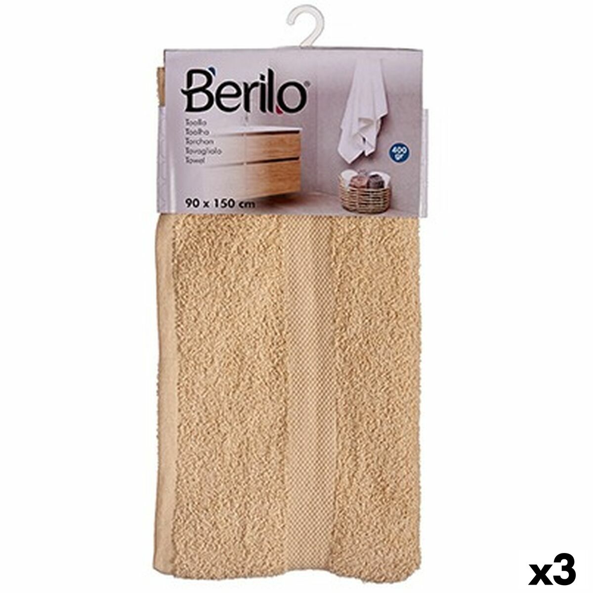 Badhandduk Berilo 89659 Kräm 80 % bomull 20 % Polyester 90 x 150 cm (3 antal) - 3