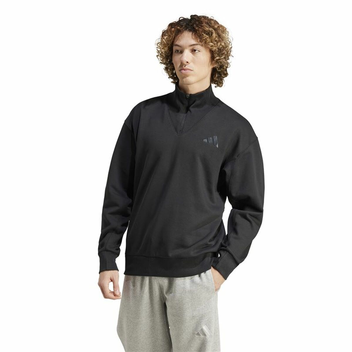 Tröja utan huva Herr Adidas All Szn Fleece 1/4 Zip Crew Svart - 2