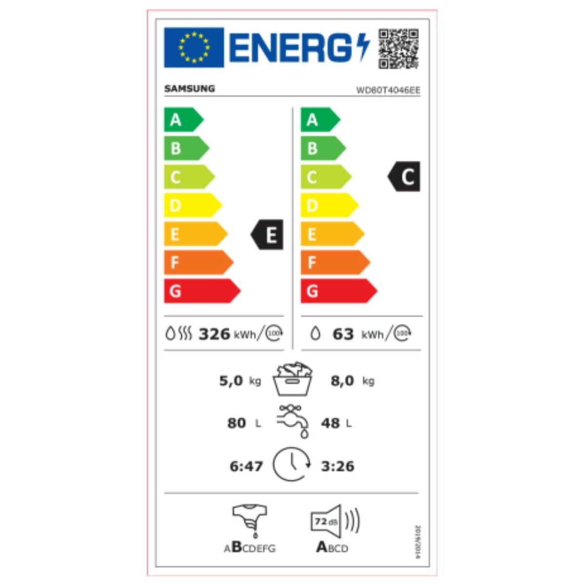 Washer - Dryer Samsung WD80T4046EE 1400 rpm 8 kg 8kg / 5kg 60 cm Vit - 3