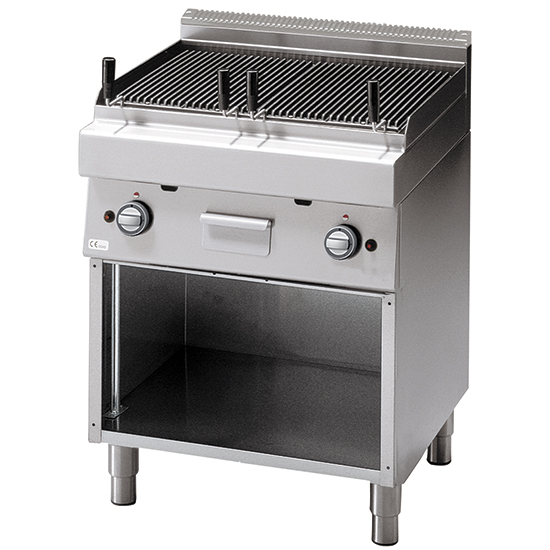 Gas lavastensgrill på öppet skåp