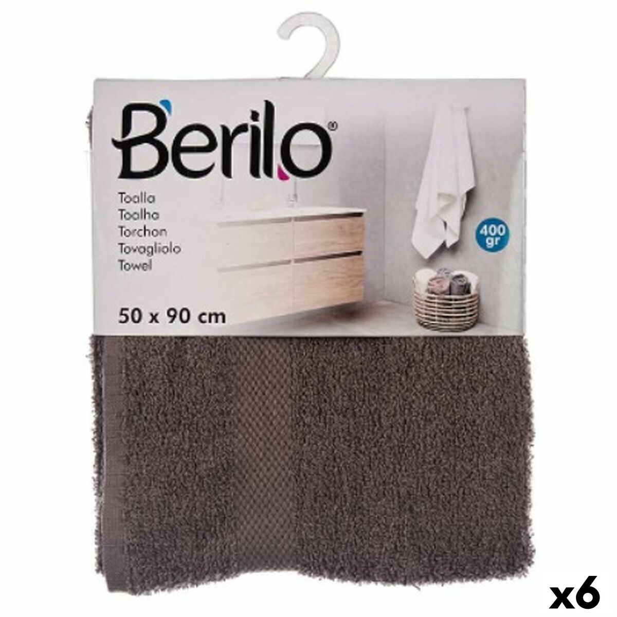 Badhandduk Berilo 89669 Grå 80 % bomull 20 % Polyester 50 x 90 cm 50 x 0,5 x 90 cm (6 antal) - 3