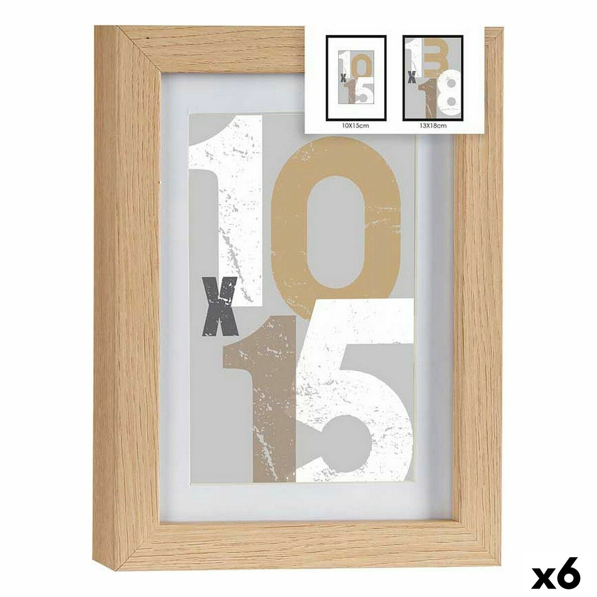 Fotoram Gift Decor Naturell Glas Trä MDF (6 antal)