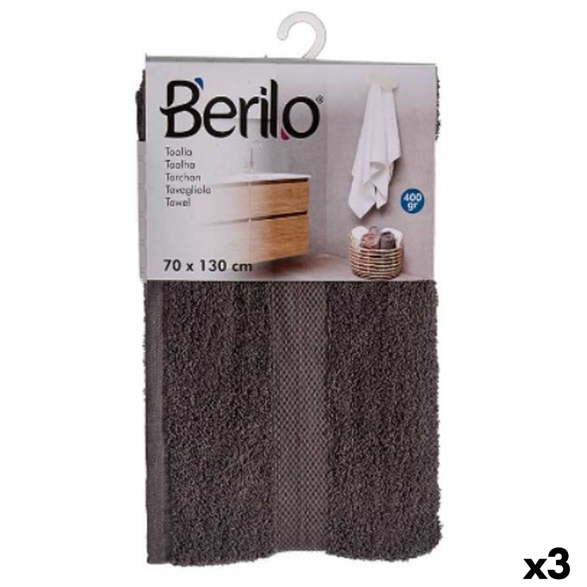 Badhandduk Berilo 89670 Grå 80 % bomull 20 % Polyester 70 x 130 cm (3 antal) - 3