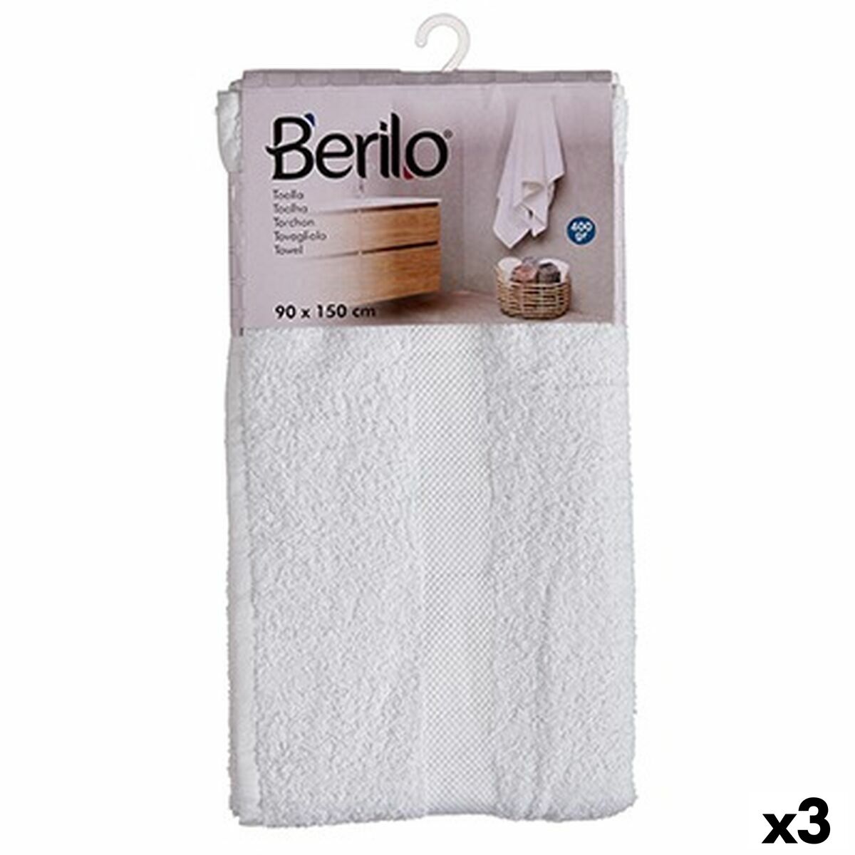 Badhandduk Berilo 89679 Vit 80 % bomull 20 % Polyester 90 x 150 cm 90 x 0,5 x 150 cm (3 antal) - 3
