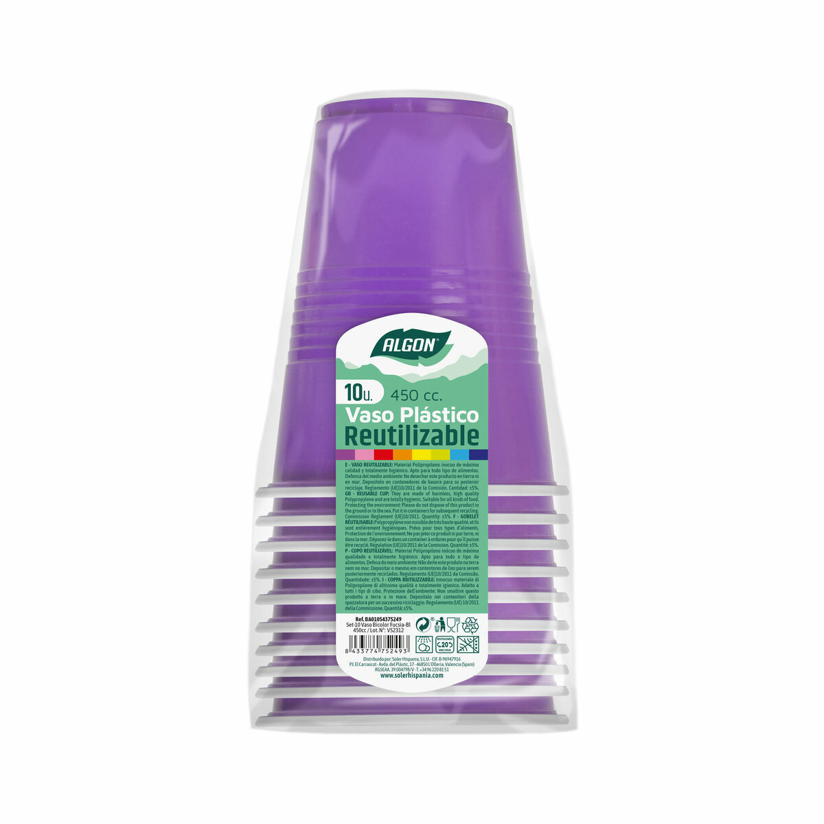 Set med återanvändbara glas Algon Fuchsia 48 antal 450 ml (10 Delar) - 2