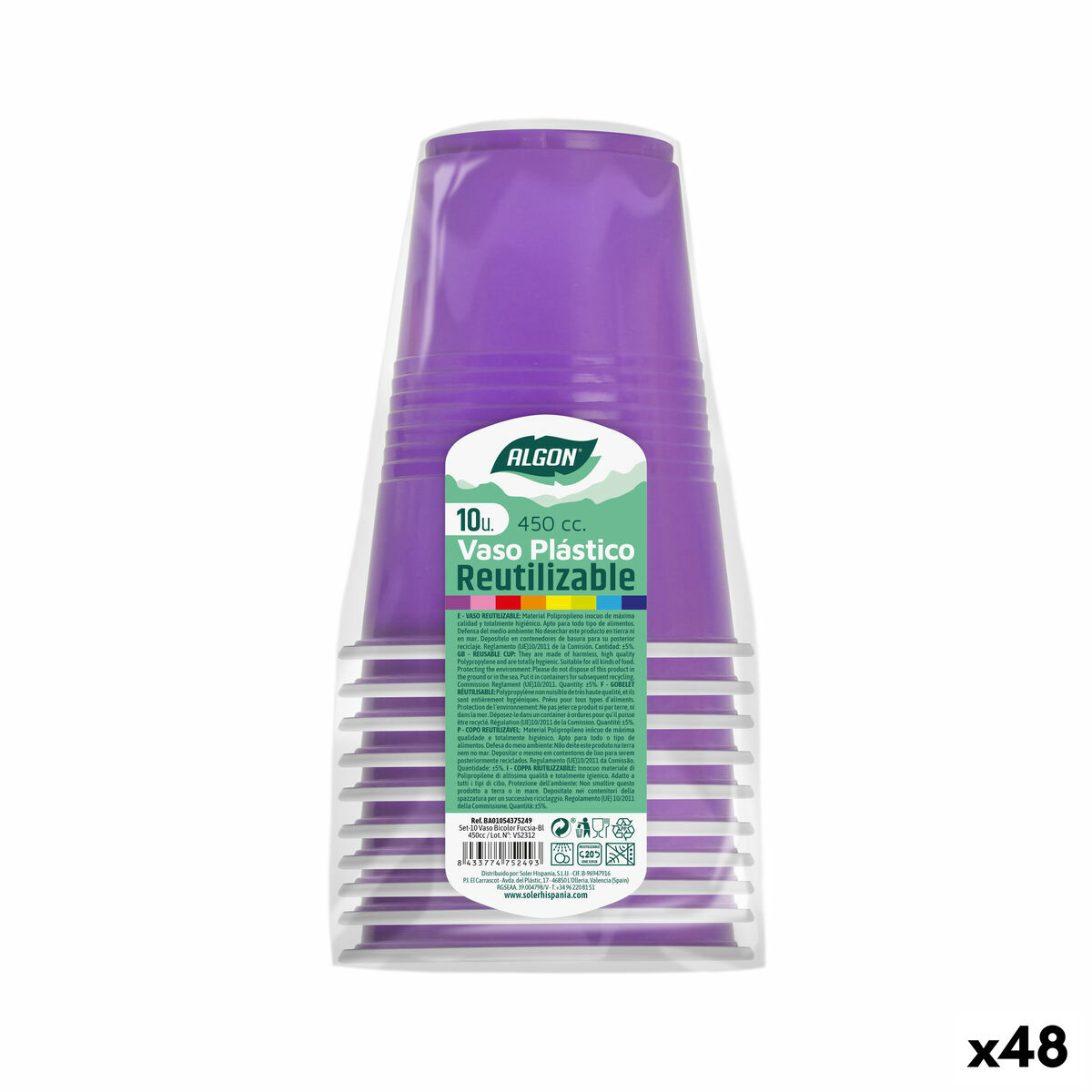 Set med återanvändbara glas Algon Fuchsia 48 antal 450 ml (10 Delar)