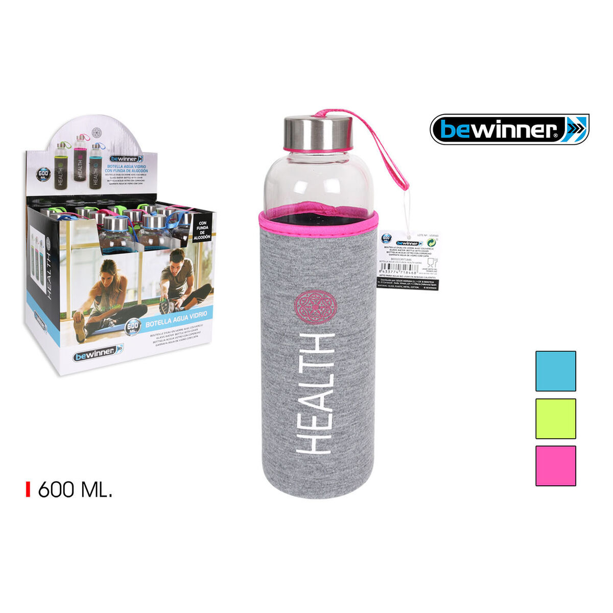 Glasflaska med överdrag i neopren Bewinner 600 ml (12 antal) - 2