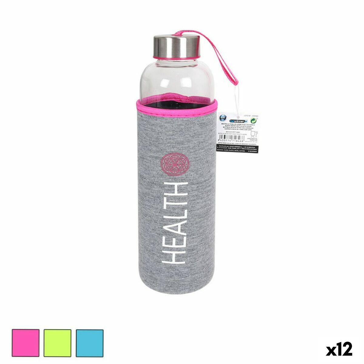 Glasflaska med överdrag i neopren Bewinner 600 ml (12 antal)