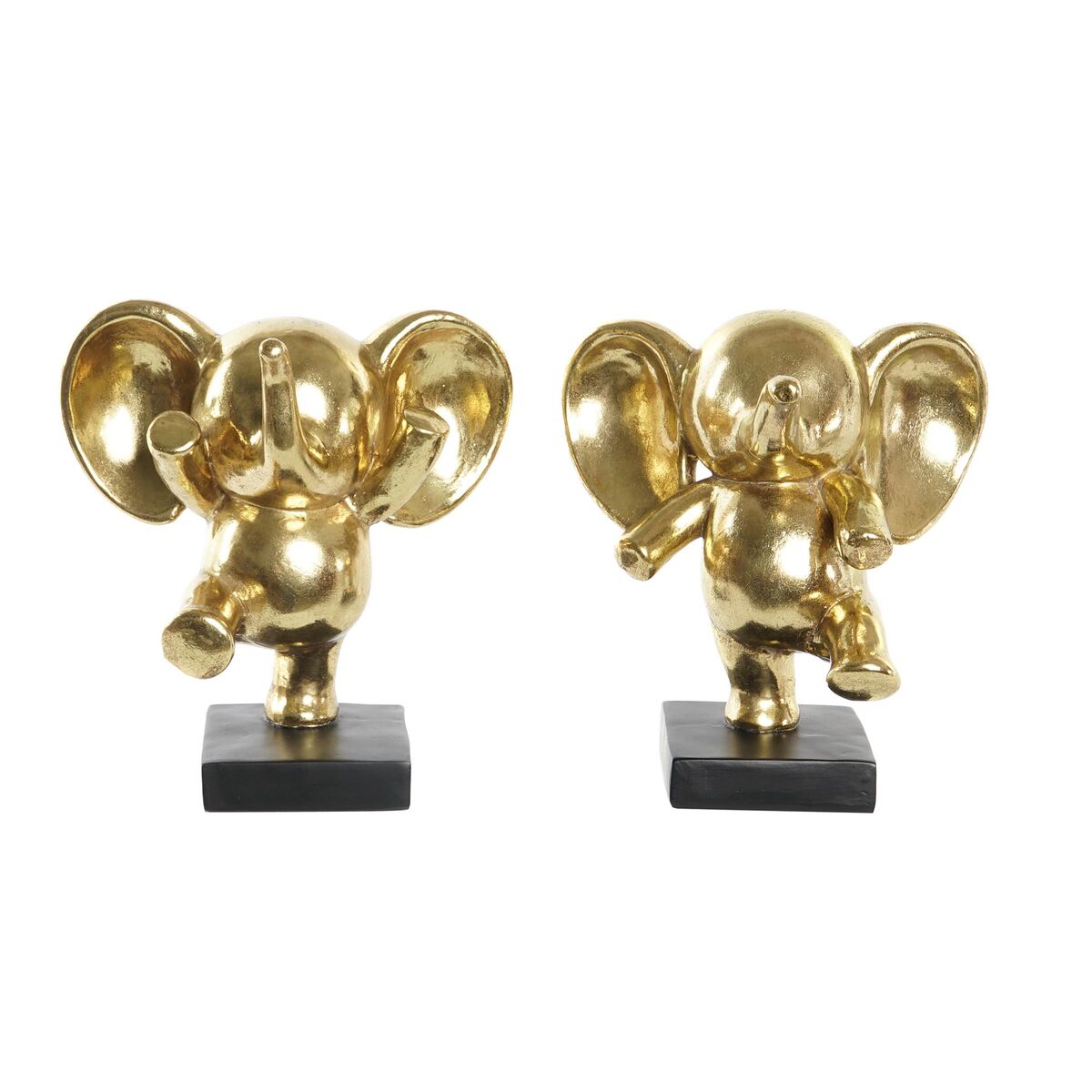Prydnadsfigur DKD Home Decor 19 x 14 x 20,5 cm Elefant Svart Gyllene (2 antal)