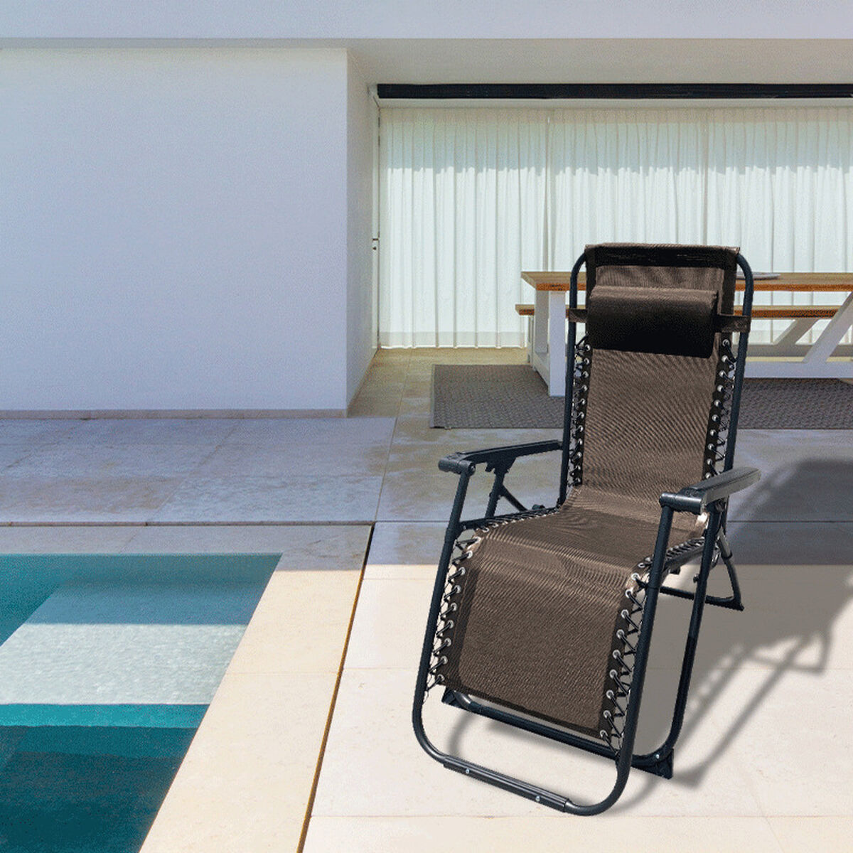 Marbueno Hopfällbar Solsäng i Stål med Kudde för Trädgård och Pool 90X66X108 cm Zero Gravity Brun 10007 - 3