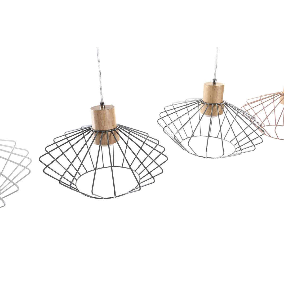Taklampa DKD Home Decor 34 x 34 x 21 cm Silvrig Svart Grå Rosa Metall Vit 50 W 60 W Furu - 12