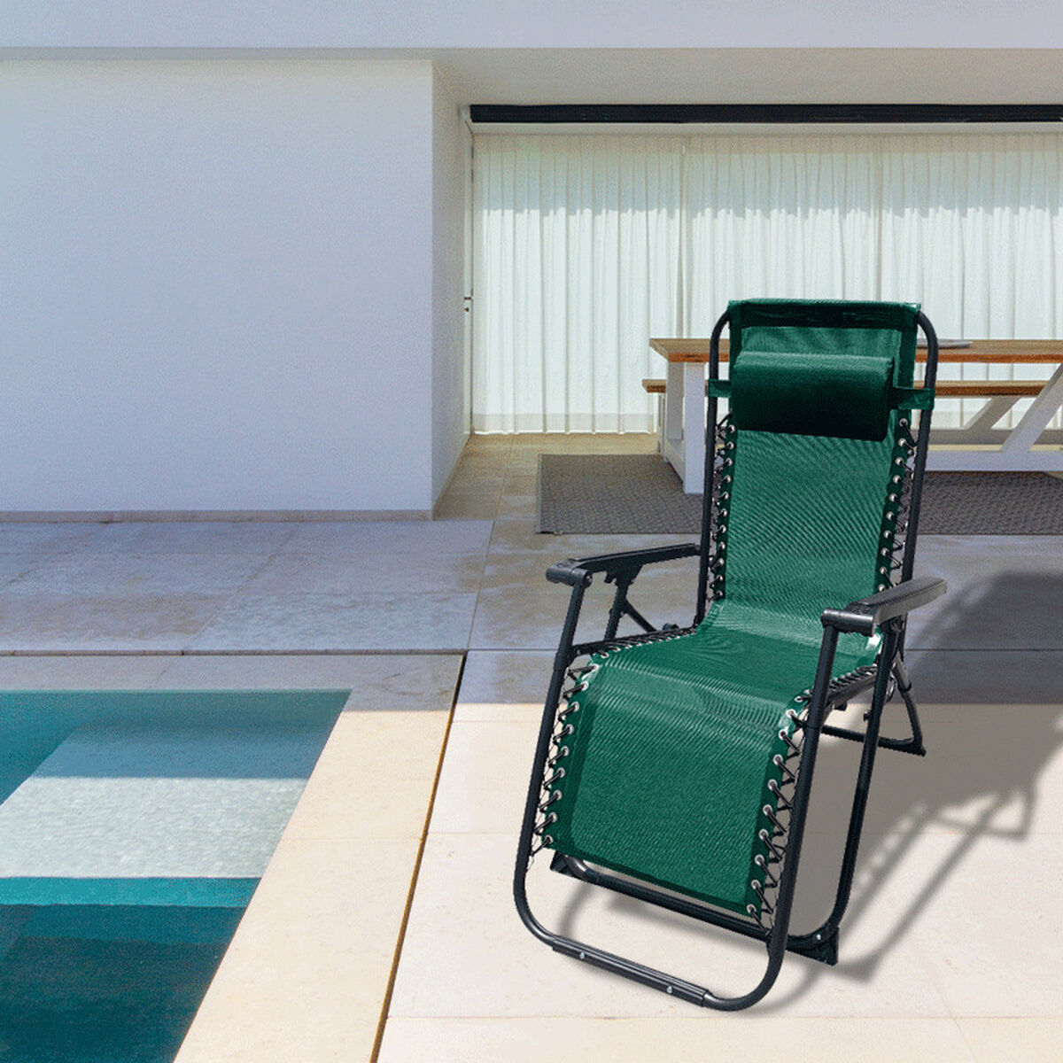 Marbueno Fällbar Solstol Stål Med Kudde Trädgård och Pool 90X66X108 cm Noll Tyngdkraft Grön 10008 - 3