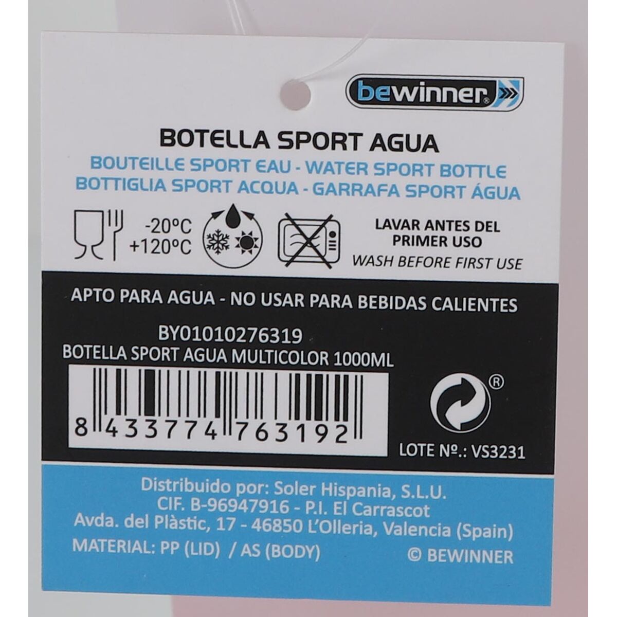 Flaska med lock och sugrör Bewinner Multicolour 1 L - 5