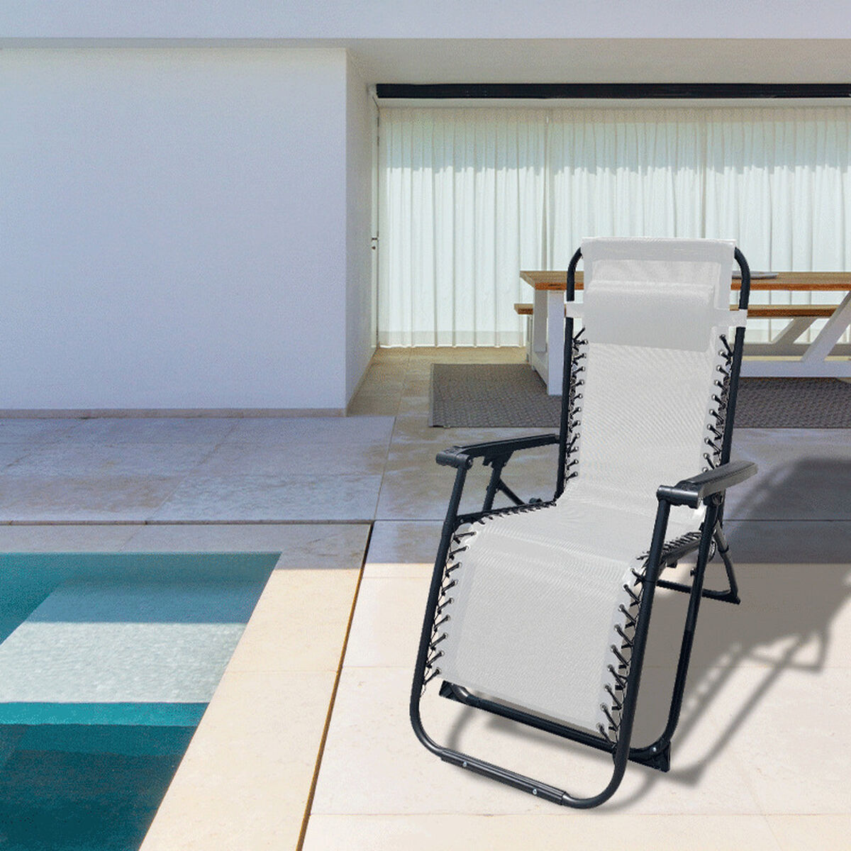 Marbueno Hopfällbar Stegensstol Stål Med Kudde Trädgård och Pool 90X66X108 cm Noll Grav Grå 10009 - 3