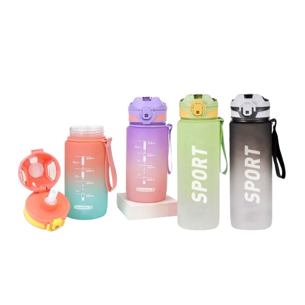 Flaska med lock och sugrör Bewinner Multicolour 600 ml