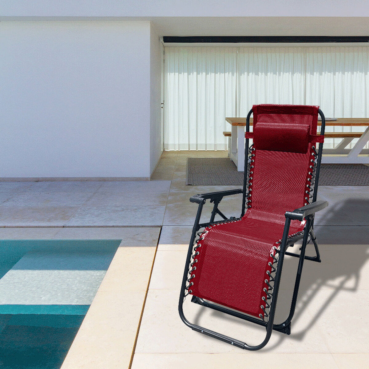 Marbueno Hopfällbar Solsäng Stål Med Kudde i Trädgård och Pool 90X66X108 cm Nollgravitation Bordeaux 10010 - 3