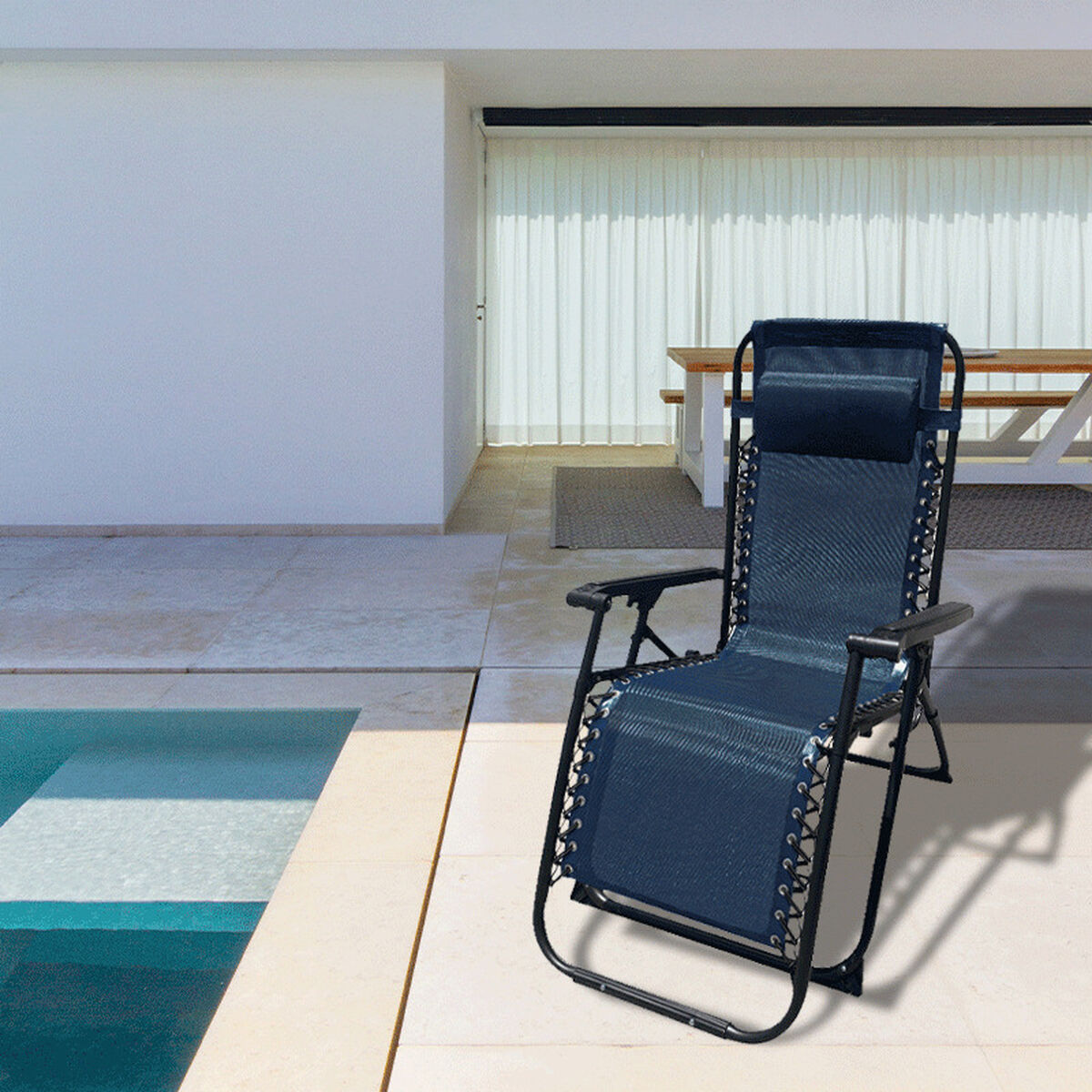Marbueno Hopfällbar Stol i Stål med Kudde för Trädgård och Pool 90X66X108 cm Mörkblå 10011 - 3