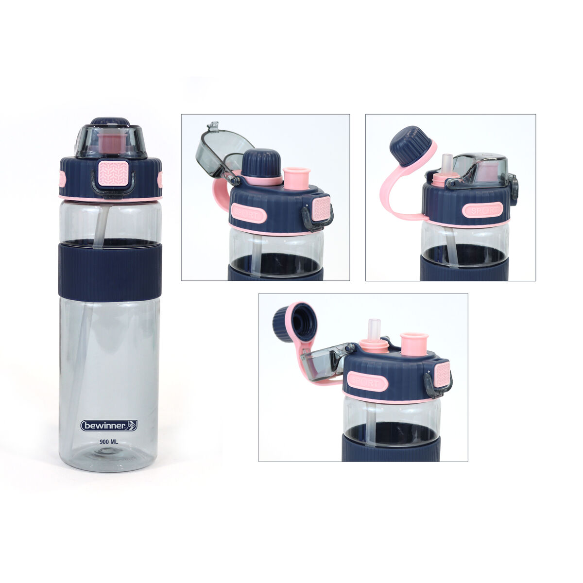 Flaska med lock och sugrör Bewinner Multicolour Transparent 900 ml - 2