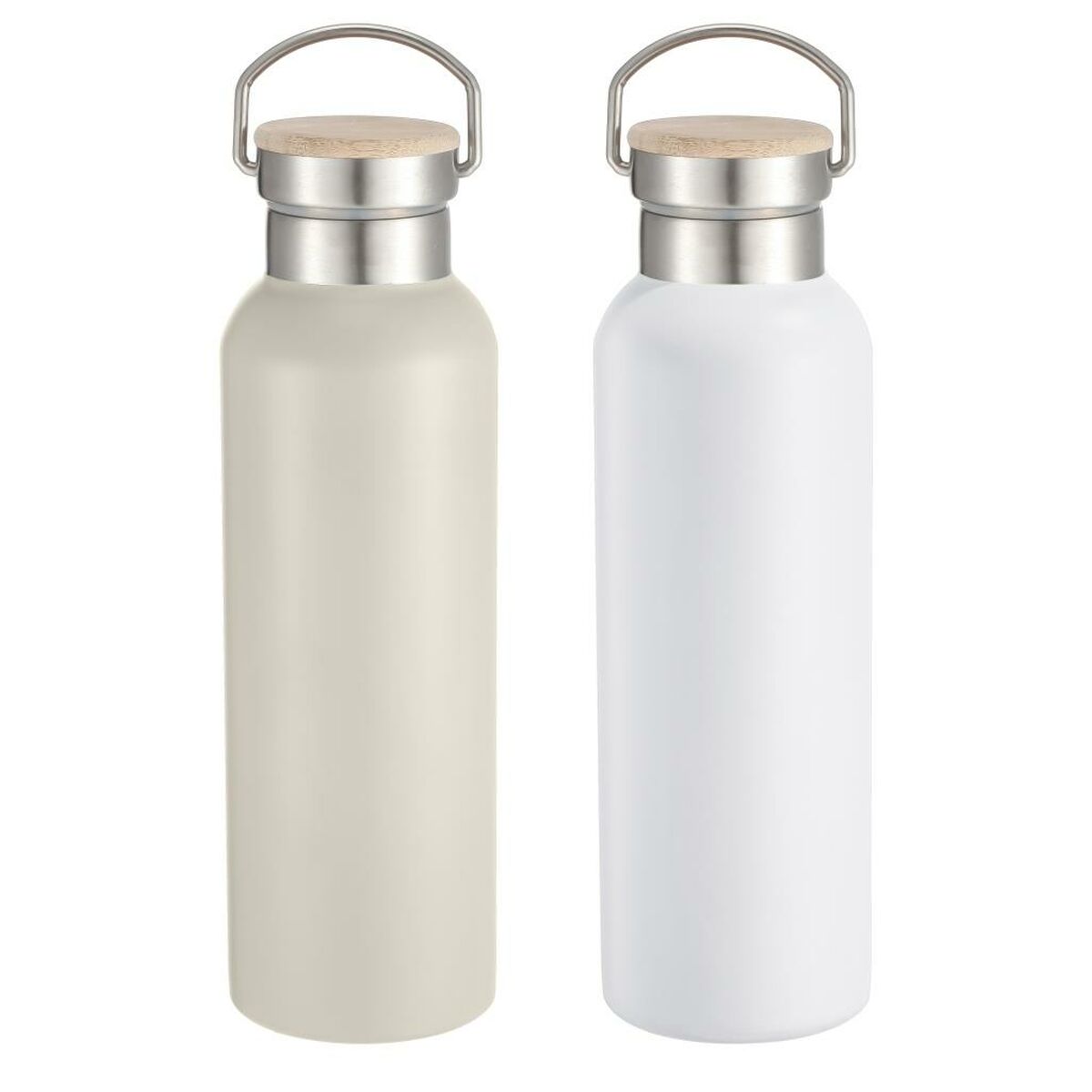 Vattenflaska Home ESPRIT Vit Beige Naturell Bambu Rostfritt stål 500 ml (2 antal)