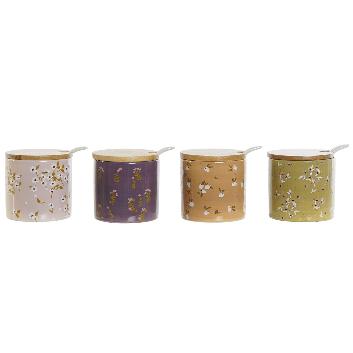 Sockerströare DKD Home Decor Grön Rosa Senap Lila Bambu Dolomite 7,5 x 7,5 x 7,5 cm (4 antal)