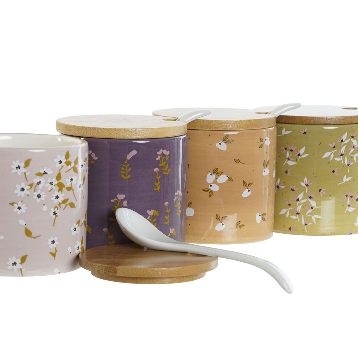 Sockerströare DKD Home Decor Grön Rosa Senap Lila Bambu Dolomite 7,5 x 7,5 x 7,5 cm (4 antal) - 3