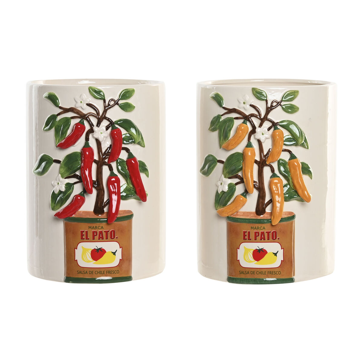 Vas Home ESPRIT Vit Röd Grön Keramik Urban Paprika 22 x 22 x 28 cm (2 antal)