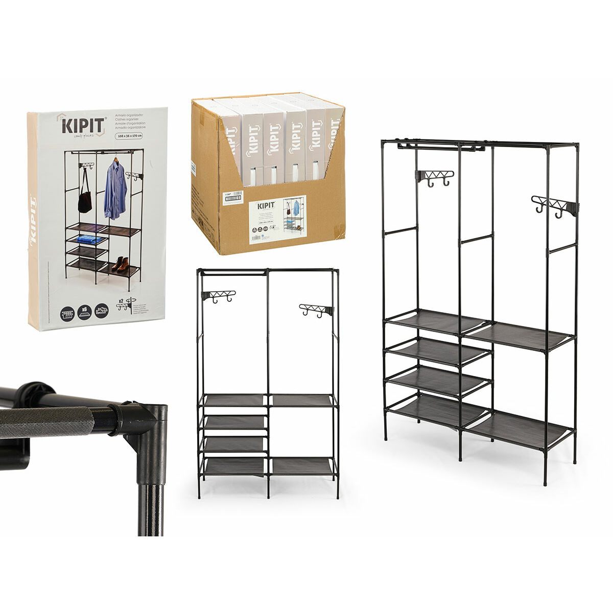 Garderob Kipit Svart Metall Tyg polypropen 108 x 36 x 170 cm - 2