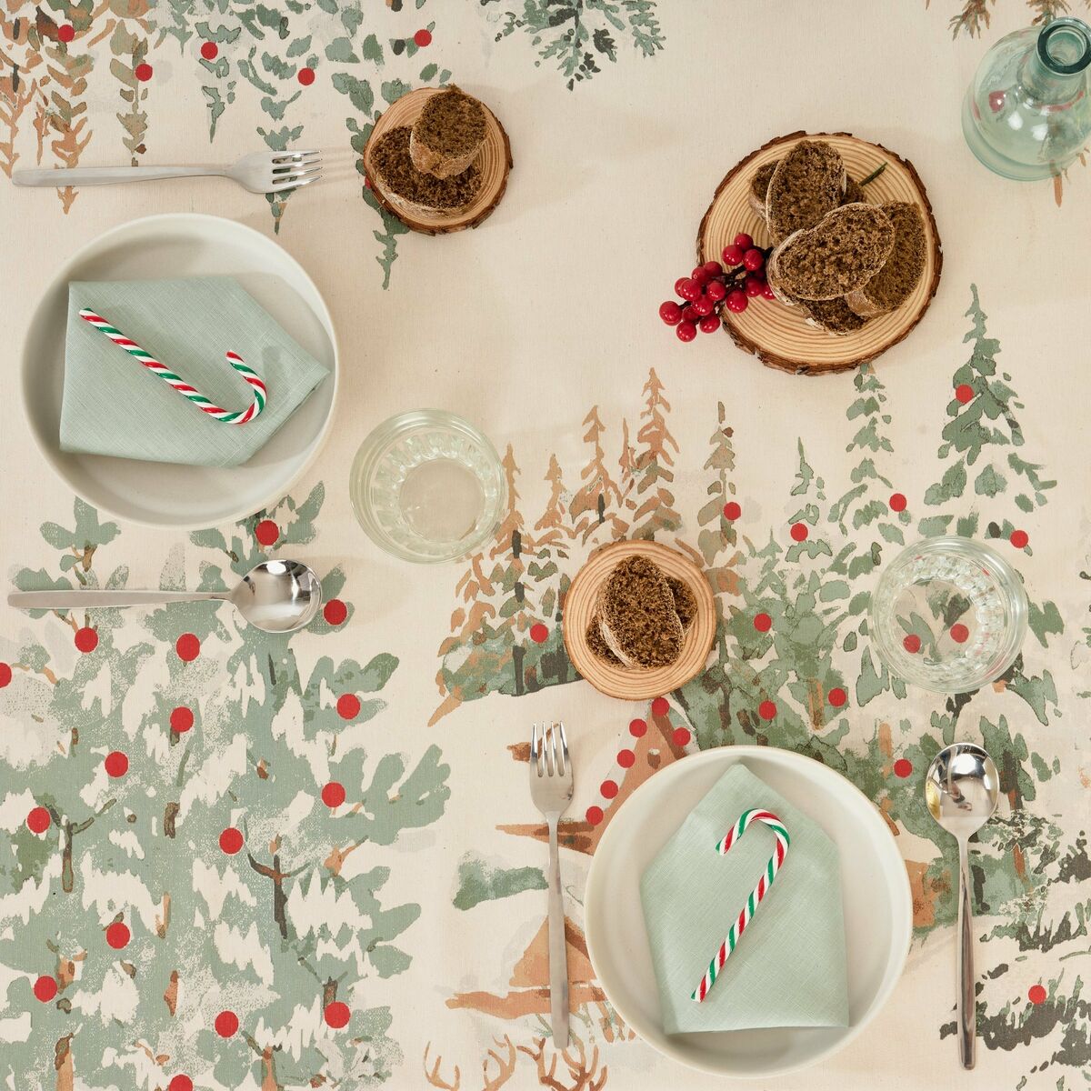 Fläckresistent bordsduk i harts Belum Christmas Deer Brun Röd Grön linne 100 x 150 cm - 4