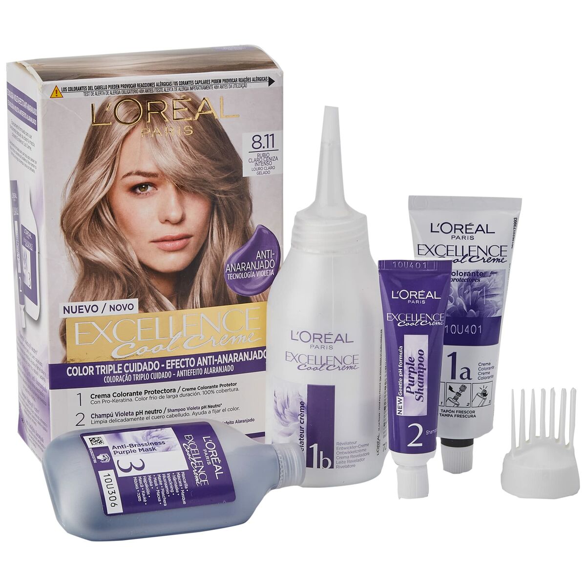 Permanent hårfäg - creme L'Oreal Make Up Excellence Ljust askblont 8,11 Nº 8,11-Rubio Claro Ceniza 192 ml