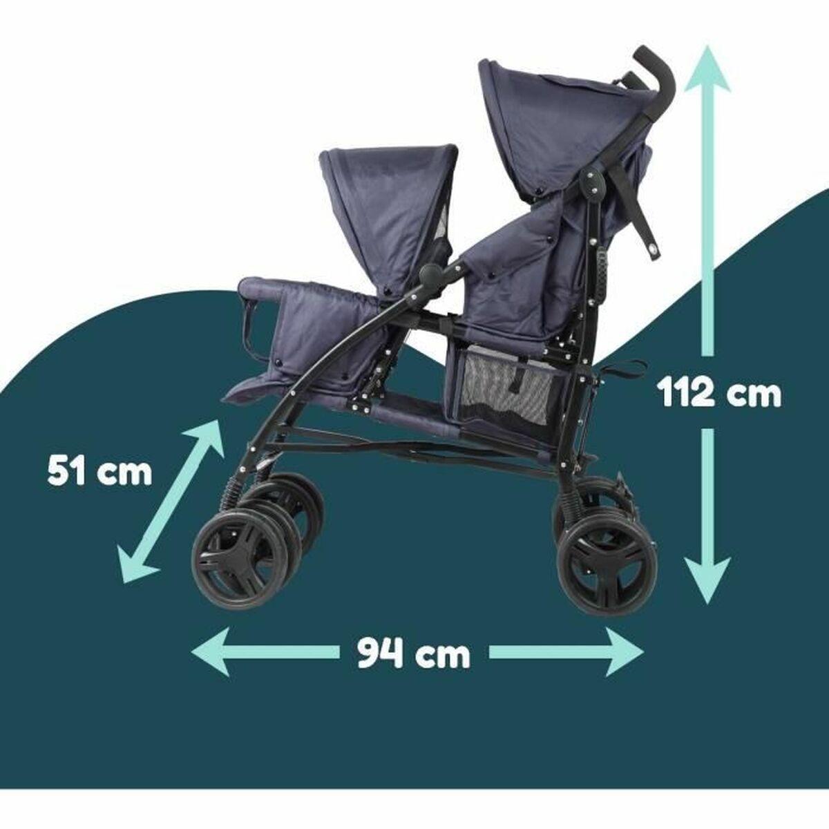 Barnvagn Bambisol Double Cane Marinblå - 4