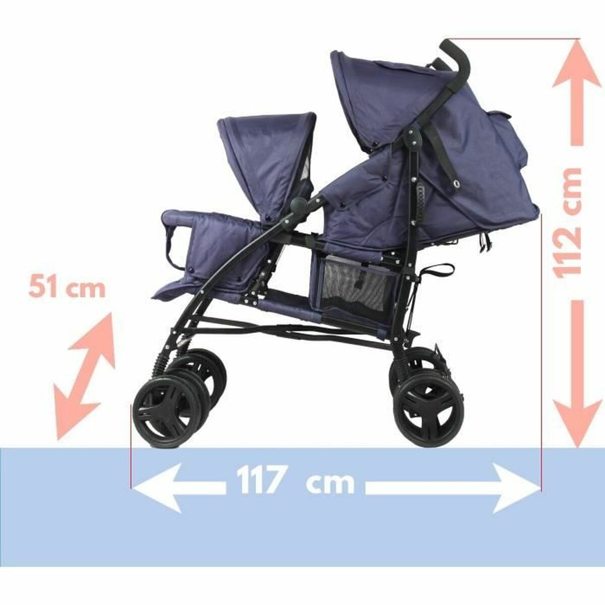 Barnvagn Bambisol Double Cane Marinblå - 3