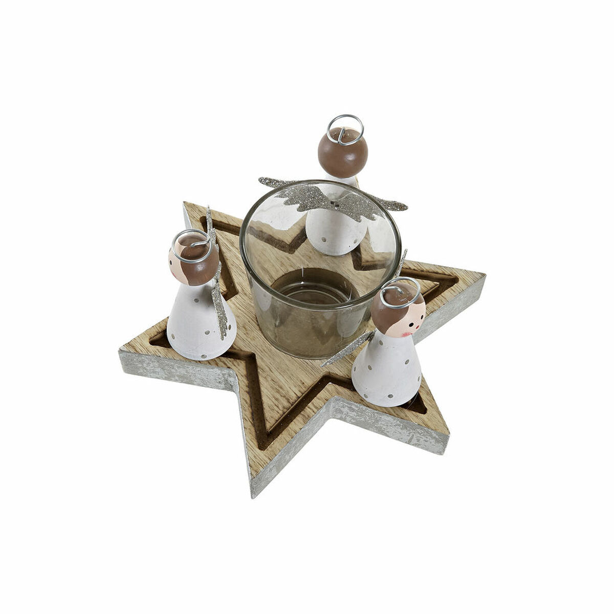 Jul-ljusstake DKD Home Decor Glas Trä (17 x 17 x 9 cm) - 2