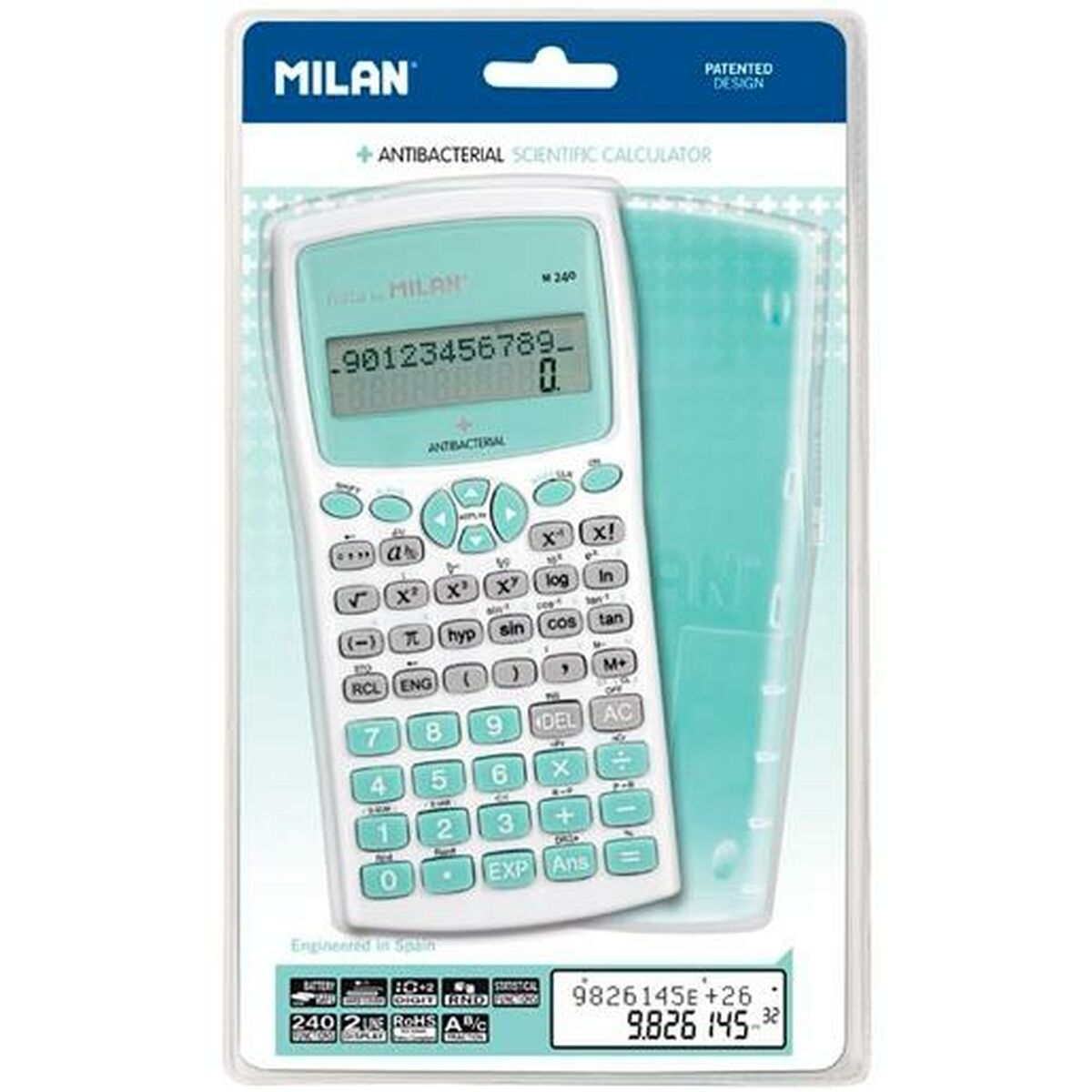 Vetenskaplig Kalkylator Milan M240 Antibacterial Edition Vit Turkos 16,7 x 8,4 x 1,9 cm - 2