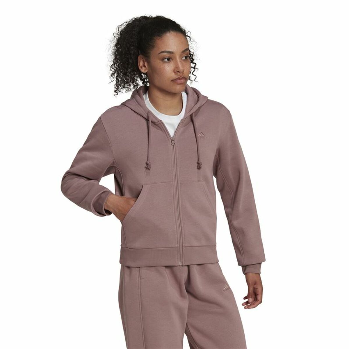 Tröja med huva och blixtlås Adidas ALL SZN Fleece Kaffe/ Café - 4