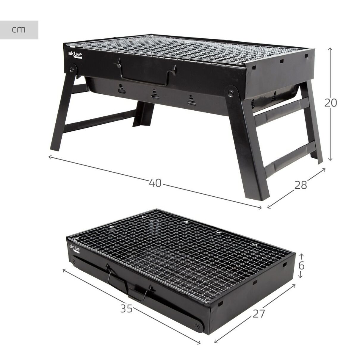 Bärbar Grill Aktive Rektangulär Svart Stål 40 x 20 x 28 cm - 4