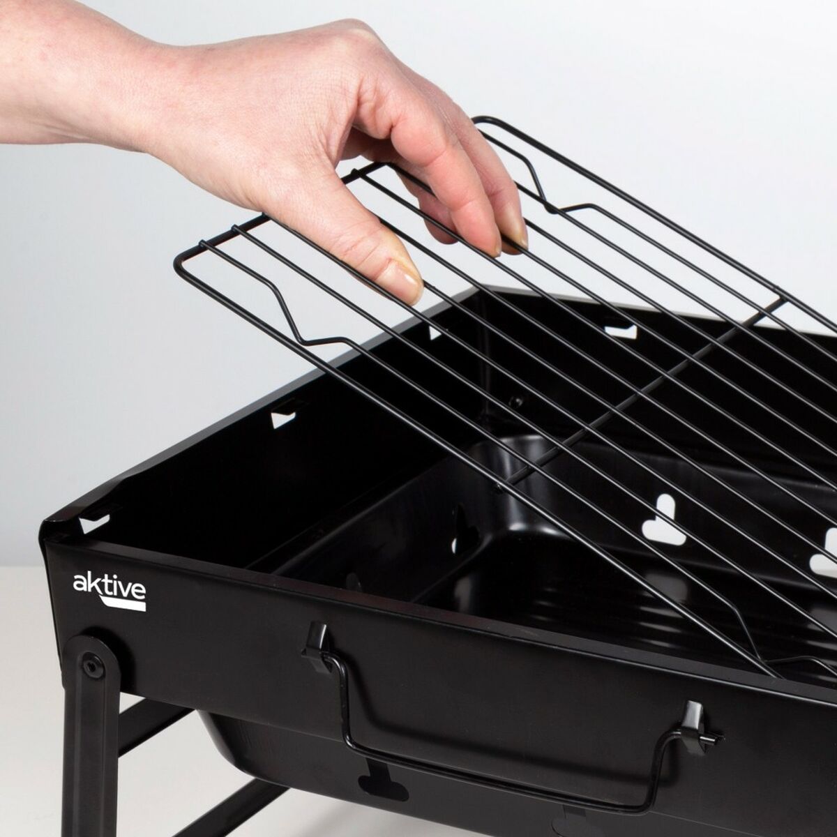 Bärbar Grill Aktive Rektangulär Svart Stål 40 x 20 x 28 cm - 3