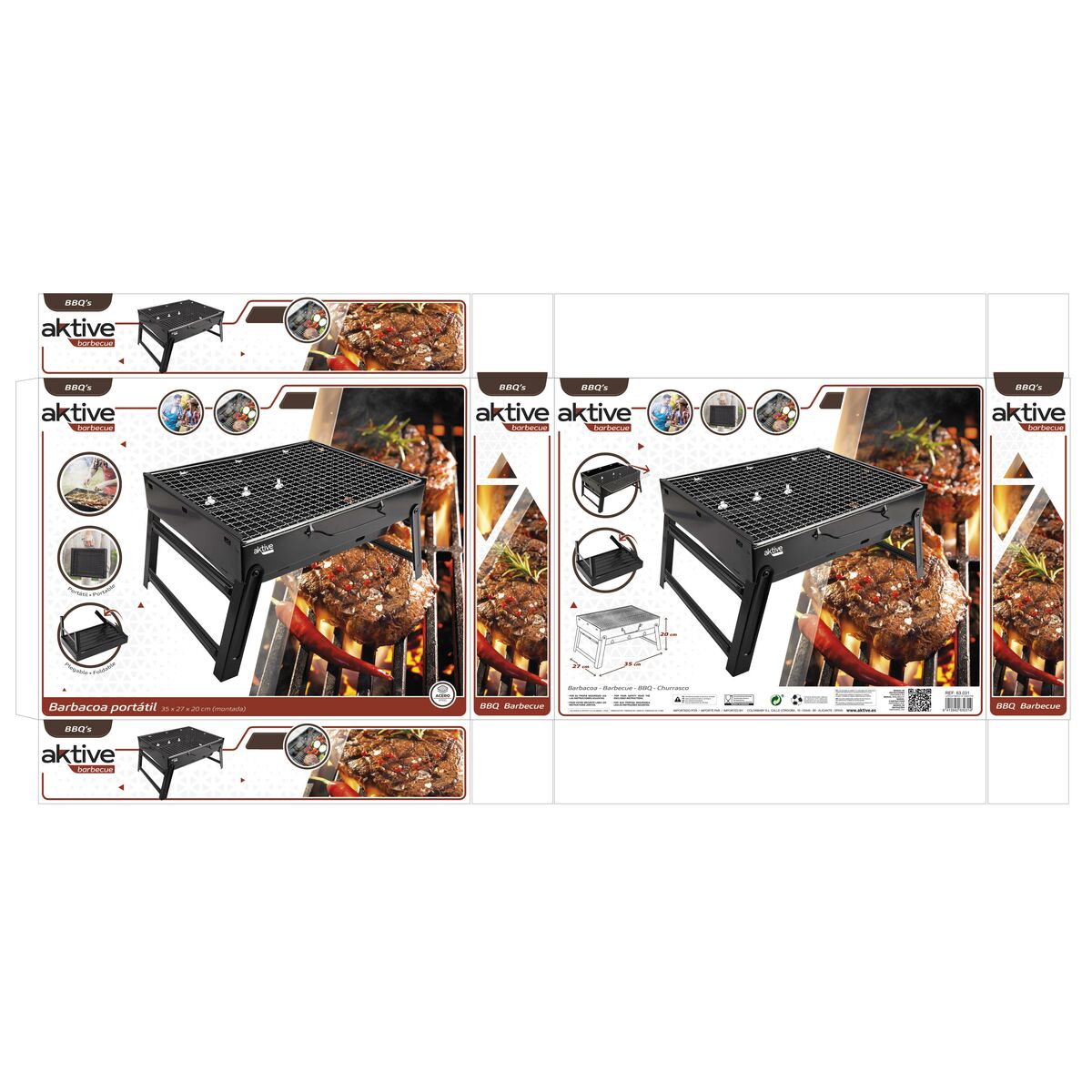 Bärbar Grill Aktive Rektangulär Svart Stål 40 x 20 x 28 cm - 15